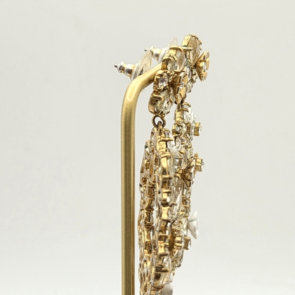 J. Crew Floral Crystal Wreath Statement Earrings – Antiqued Gold-Tone - Picture 4 of 16